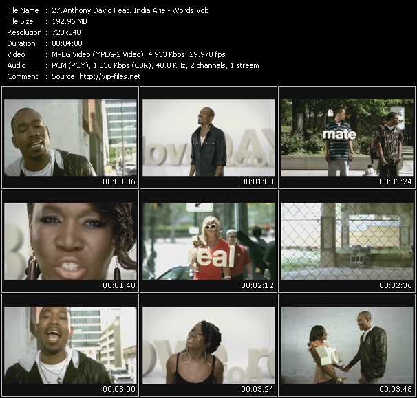 Anthony David Feat. India Arie video ”Words” from dvd ”Promo Only Urban Video October 2008” 