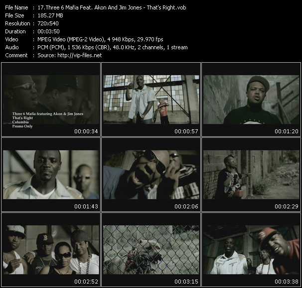 Three 6 Mafia Feat. Akon And Jim Jones video ”That's Right” from dvd ”Promo Only Urban Video November 2008” 