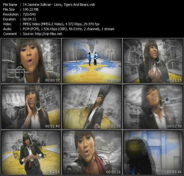 Jazmine Sullivan video ”Lions, Tigers And Bears” from dvd ”Promo Only Urban Video April 2009” 