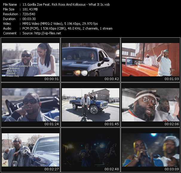 Gorilla Zoe Feat. Rick Ross And Kollossus video ”What It Is” from dvd ”Promo Only Express Video May 2009 Week 2” 