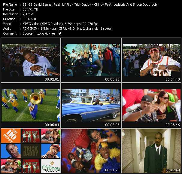 David Banner Feat. Lil' Flip - Trick Daddy Feat. Duece Poppito Of 24 Karat, Trina And Co Of Tre Plus 6 - Chingy Feat. Ludacris And Snoop Dogg video ”Like A Pimp - Shut Up - Holidae In” from dvd ”Promo Only Urban Video January 2004” 