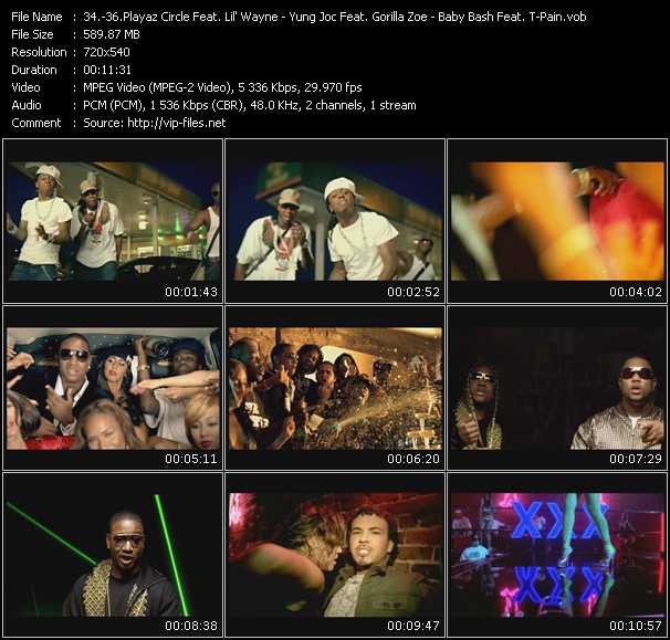 Playaz Circle Feat. Lil' Wayne - Yung Joc Feat. Gorilla Zoe - Baby Bash Feat. T-Pain video ”Duffle Bag Boy - Bottle Poppin' - Cyclone” from dvd ”Promo Only Urban Video February 2008” 