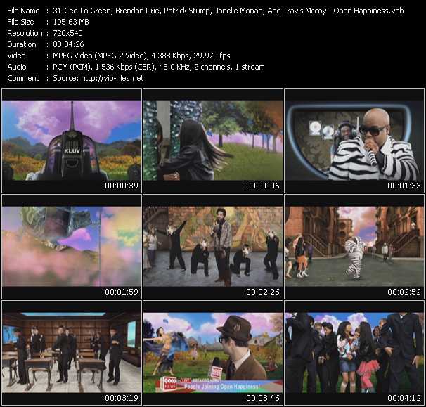 Cee-Lo Green, Brendon Urie, Patrick Stump, Janelle Monae, And Travis Mccoy video ”Open Happiness” from dvd ”Screenplay VJ-Pro Hits Vision November 2009” 