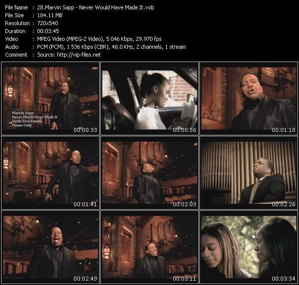 Marvin Sapp video ”Never Would Have Made It” from dvd ”Promo Only Urban Video September 2008” 