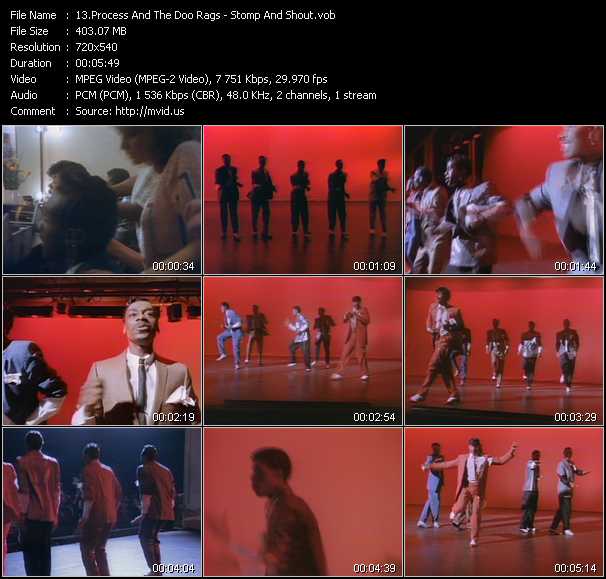 Process And The Doo Rags video ”Stomp And Shout” from dvd ”Telegenics May 1985. Volume Three. Number 26B” 